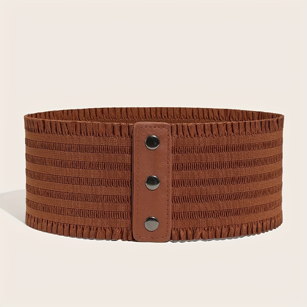 Women's Wide Lace Waist Belt with Decorative Buttons in Brown Red Beige
